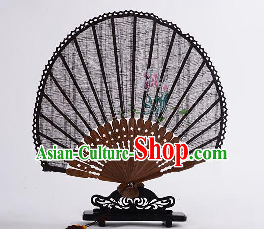 Traditional Chinese Handmade Crafts Hand Painting Flower Folding Fan, China Classical Linen Sensu Sunflower-type Coffee Fan Hanfu Fans for Women