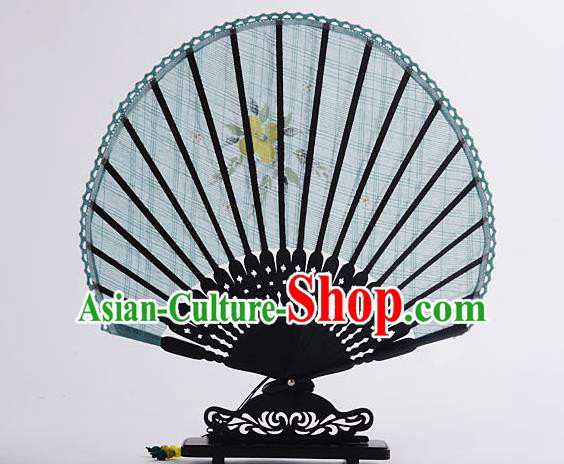 Traditional Chinese Handmade Crafts Hand Painting Flower Folding Fan, China Classical Linen Sensu Sunflower-type Green Fan Hanfu Fans for Women