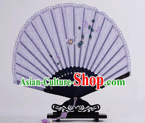 Traditional Chinese Handmade Crafts Hand Painting Flower Folding Fan, China Classical Linen Sensu Sunflower-type Lilac Fan Hanfu Fans for Women