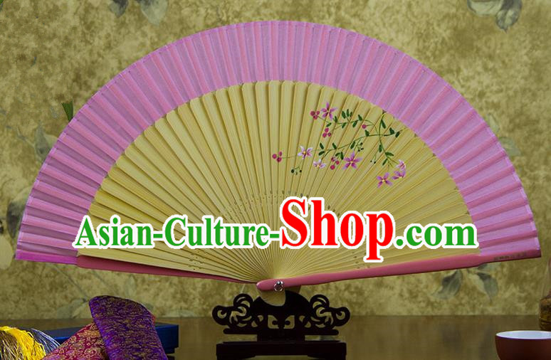 Traditional Chinese Handmade Crafts Hand Painting Flowers Folding Fan, China Classical Pink Sensu Silk Fan Hanfu Fans for Women