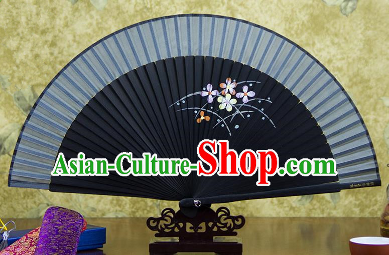 Traditional Chinese Handmade Crafts Hand Painting Flowers Folding Fan, China Classical Grey Sensu Silk Fan Hanfu Fans for Women