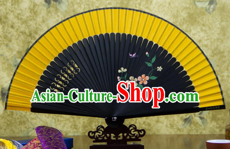 Traditional Chinese Handmade Crafts Hand Painting Flowers Folding Fan, China Classical Orange Sensu Silk Fan Hanfu Fans for Women