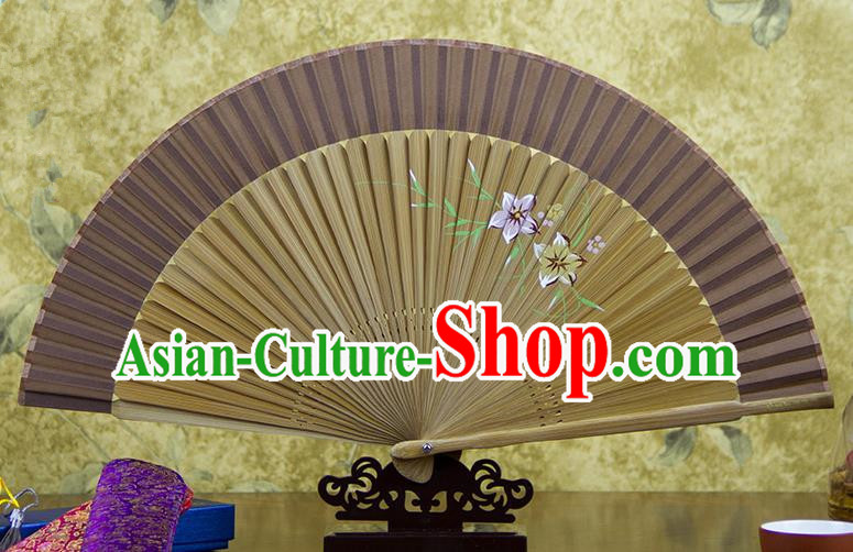 Traditional Chinese Handmade Crafts Hand Painting Flowers Folding Fan, China Classical Brown Sensu Silk Fan Hanfu Fans for Women