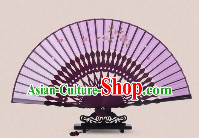 Traditional Chinese Handmade Crafts Painting Flowers Folding Fan, China Classical Sensu Purple Silk Fan Hanfu Fans for Women