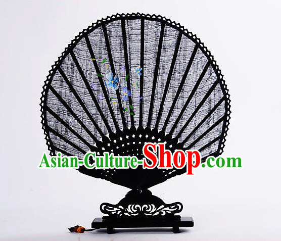 Traditional Chinese Handmade Crafts Hand Painting Flower Folding Fan, China Classical Linen Sensu Sunflower-type Black Fan Hanfu Fans for Women