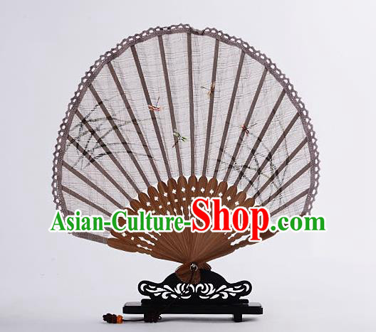 Traditional Chinese Handmade Crafts Hand Painting Flower Folding Fan, China Classical Linen Sensu Sunflower-type Grey Fan Hanfu Fans for Women