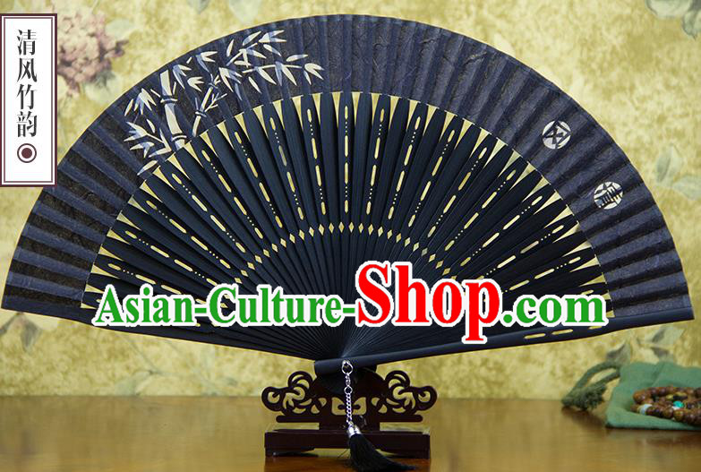 Traditional Chinese Handmade Crafts Silk Folding Fan, China Classical Sensu Printing Bamboo Fan Hanfu Fans for Men