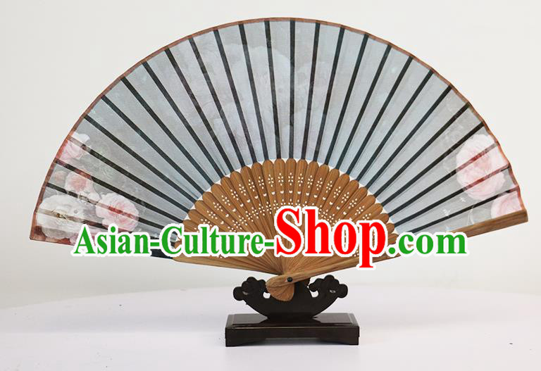 Traditional Chinese Handmade Crafts Silk Folding Fan, China Classical Chiffon Sensu Printing Peony Fan Hanfu Fans for Women