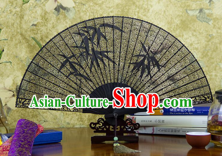 Traditional Chinese Handmade Crafts Ebomy Folding Fan, China Classical Sensu Hollow Out Bamboo Fan Hanfu Fans for Women