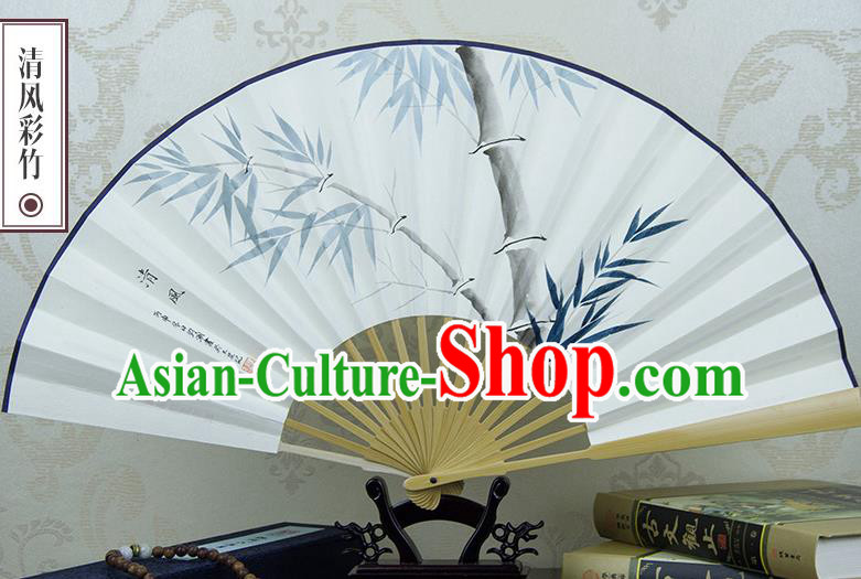 Traditional Chinese Handmade Crafts Xuan Paper Folding Fan, China Classical Art Paper Sensu Ink Painting Bamboo Fan Hanfu Fans for Men