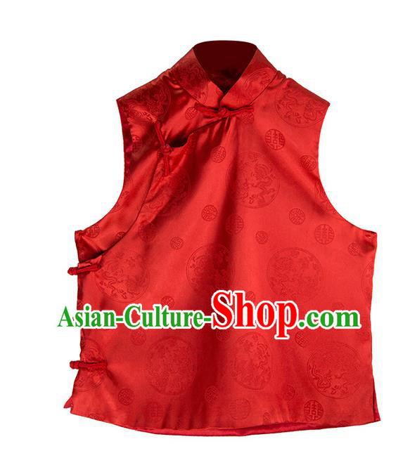 Traditional Ancient Chinese National Costume, Elegant Hanfu Shirt, China Tang Suit Embroidery Red Blouse Vest Clothing for Women