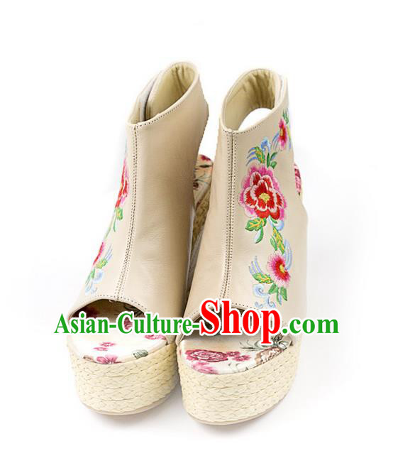 Traditional Chinese Shoes Wedding Shoes Embroidered Shoes White Slipsole Shoes Hanfu Sheepskin Shoes for Women