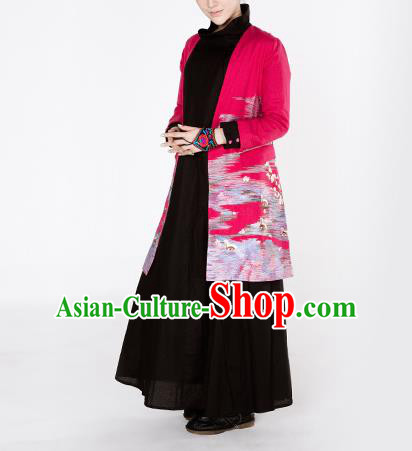 Traditional Chinese Costume Elegant Hanfu Embroidered Coat, China Tang Suit Rosy Dust Coat Cardigan Clothing for Women