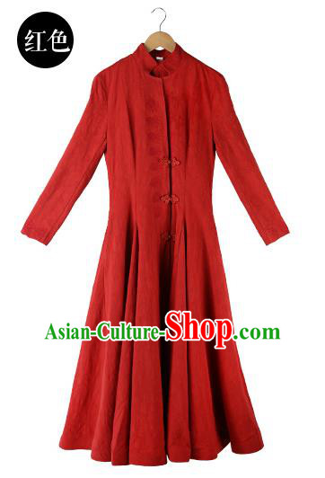 Traditional Chinese Costume Elegant Hanfu Dress, China Tang Suit Plated Buttons Cheongsam Qipao Red Dress Clothing for Women