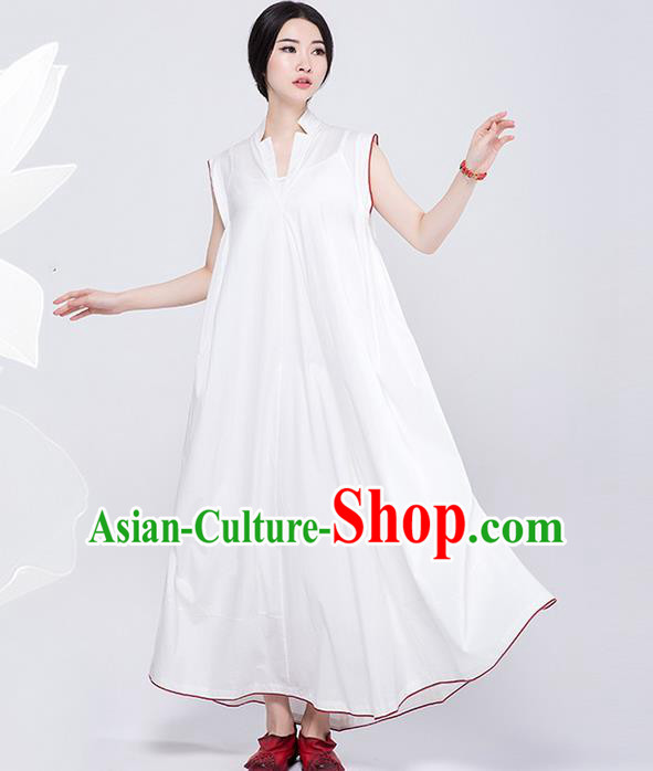 Traditional Chinese Costume Elegant Hanfu Dress, China Tang Suit White Qipao Dress Clothing for Women