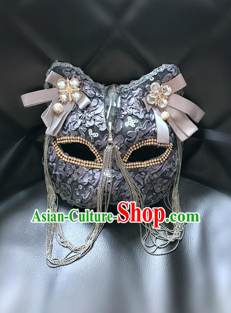 Top Grade Halloween Masquerade Accessories Crystal Mask, Brazilian Carnival Grey Cat Mask for Women