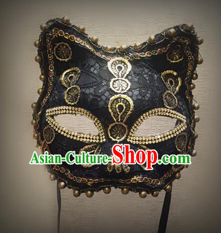 Top Grade Halloween Masquerade Accessories Ceremonial Occasions Handmade Model Show Mask, Brazilian Carnival Black Lace Mask for Men