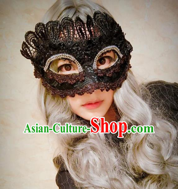 Top Grade Chinese Theatrical Headdress Ornamental Black Lace Mask, Ceremonial Occasions Handmade Halloween Blindfold for Women