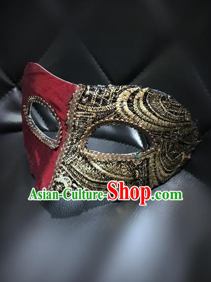 Top Grade Chinese Theatrical Luxury Headdress Ornamental Mask, Halloween Fancy Ball Ceremonial Occasions Handmade Golden and Red Blindfold for Men