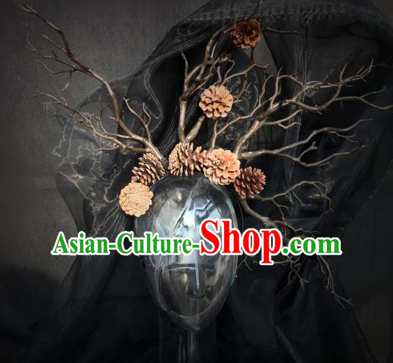 Top Grade Chinese Theatrical Luxury Headdress Ornamental Hair Clasp, Halloween Fancy Ball Ceremonial Occasions Handmade Branch Headwear for Women