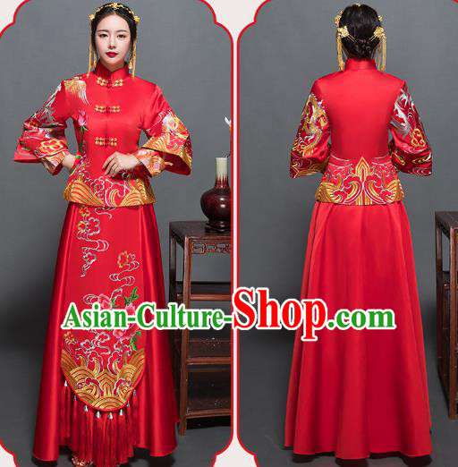 Traditional Chinese Wedding Costumes Traditional Xiuhe Suits Wedding Bride Dress Ancient Chinese bridal hair Accessory Headwear