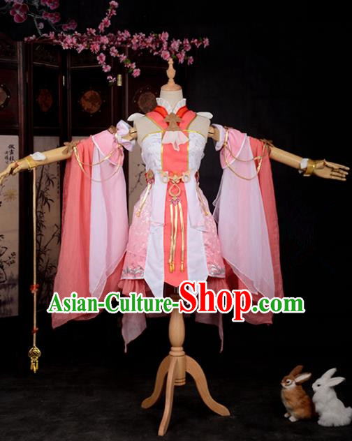 Chinese Ancient Cosplay Han Dynasty Young Lady Costumes, Chinese Traditional Pink Clothing Chinese Cosplay Swordsman Costume for Women