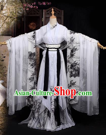Chinese Ancient Cosplay Tang Dynasty Palace Lady Costumes, Chinese Traditional Printing Bamboo Hanfu Dress Clothing Chinese Cosplay Imperial Princess Costume for Women