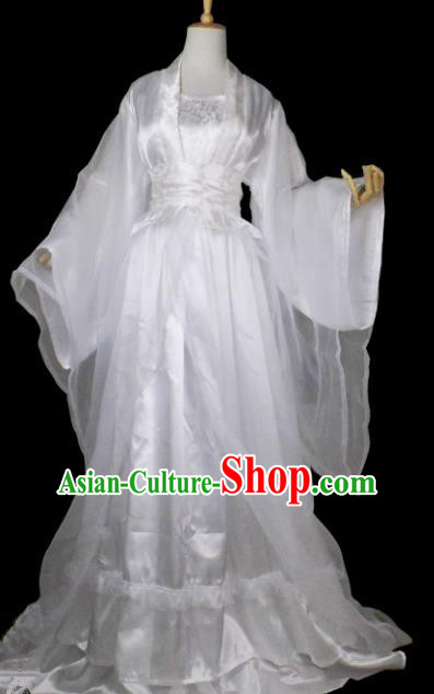 Chinese Ancient Cosplay Tang Dynasty Princess Costumes, Chinese Traditional White Fairy Dress Clothing Chinese Cosplay Palace Lady Costume for Women