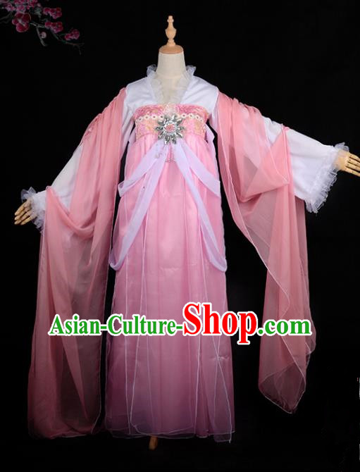 Chinese Ancient Cosplay Tang Dynasty Imperial Concubine Costumes, Chinese Traditional Fairy Pink Dress Clothing Chinese Cosplay Palace Lady Costume for Women