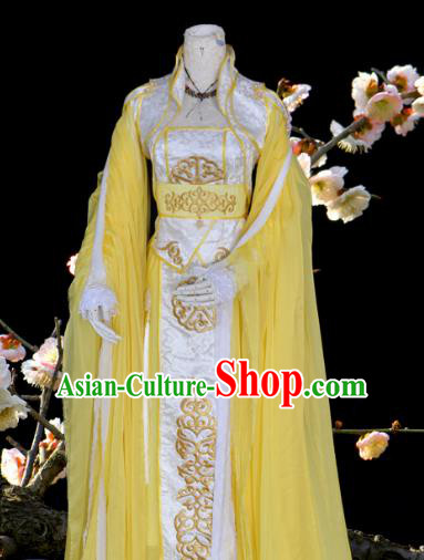 Chinese Ancient Cosplay Tang Dynasty Princess Costumes, Chinese Traditional Yellow Dress Clothing Chinese Cosplay Palace Lady Costume for Women