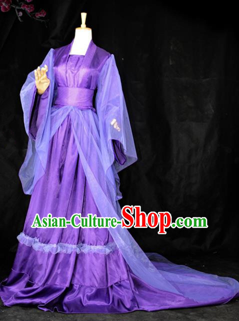 Chinese Ancient Cosplay Tang Dynasty Imperial Consort Costumes, Chinese Traditional Hanfu Purple Dress Clothing Chinese Palace Lady Costume for Women