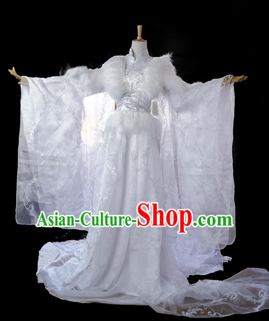 Chinese Ancient Cosplay Tang Dynasty Imperial Princess Costumes, Chinese Traditional Hanfu White Dress Clothing Chinese Palace Lady Costume for Women