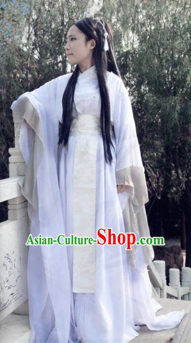 Chinese Ancient Cosplay Han Dynasty Imperial Princess Fairy Costumes, Chinese Traditional Hanfu White Dress Clothing Chinese Palace Lady Dance Costume for Women