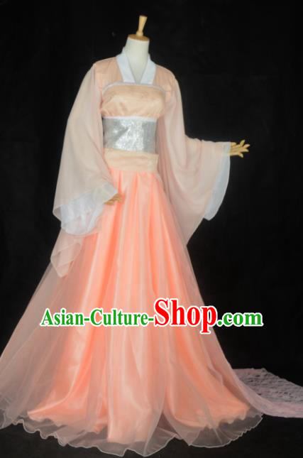 Chinese Ancient Cosplay Song Dynasty Imperial Princess Fairy Costumes, Chinese Traditional Hanfu Pink Dress Clothing Chinese Palace Lady Dance Costume for Women