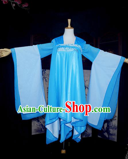 Chinese Ancient Cosplay Tang Dynasty Young Lady Blue Dress, Chinese Traditional Hanfu Clothing Chinese Fairy Costume for Women