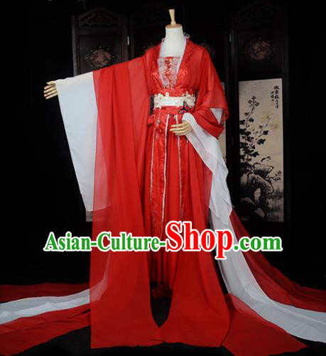 Chinese Ancient Cosplay Tang Dynasty Princess Fairy Wedding Red Dress, Chinese Traditional Hanfu Clothing Chinese Palace Lady Costume for Women