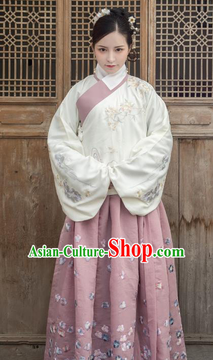 Traditional Ancient Chinese Ming Dynasty Imperial Princess Costume Embroidery Slant Opening Blouse, Elegant Hanfu Clothing Chinese Palace Lady Sleeve Placket Shirts for Women