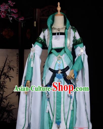 Chinese Ancient Cosplay Tang Dynasty Chivalrous Lady Embroidery Green Dress, Chinese Traditional Hanfu Clothing Chinese Fairy Costume for Women