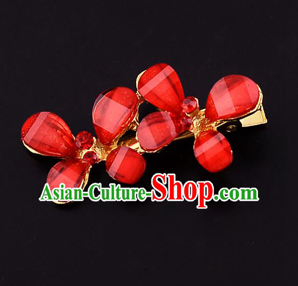 Traditional Handmade Chinese Ancient Classical Wedding Hair Accessories Bride Red Flowers Hair Stick, China Princess Hairpins Headwear for Women