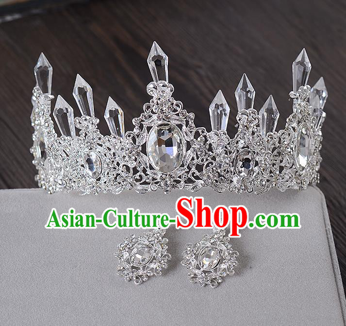 Top Grade Handmade Chinese Classical Hair Accessories Baroque Style Crystal Queen Royal Crown and Earrings, Hair Sticks Hair Jewellery Hair Clasp for Women