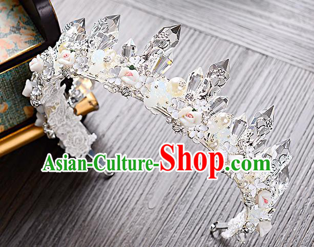 Top Grade Handmade Chinese Classical Hair Accessories Baroque Style Crystal Pearls Royal Crown, Hair Sticks Hair Jewellery Hair Clasp for Women