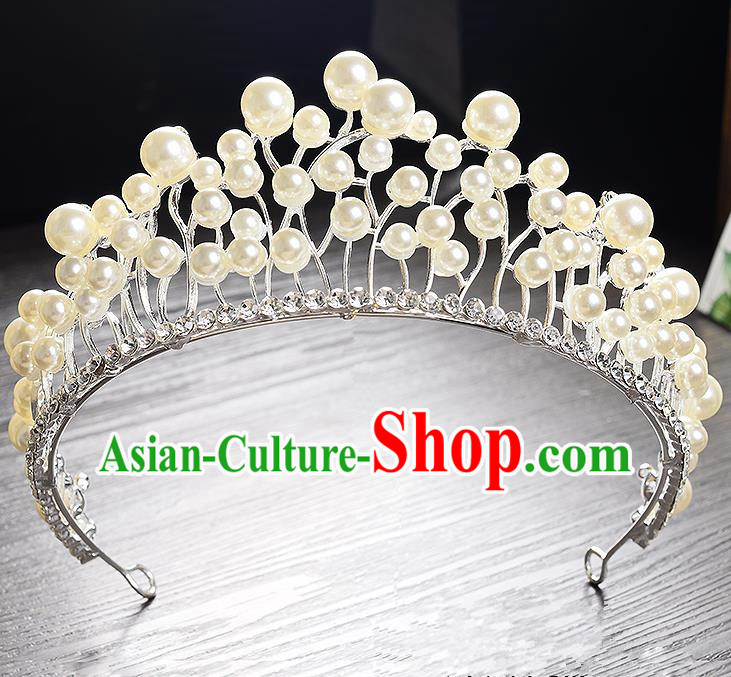 Top Grade Handmade Chinese Classical Hair Accessories Baroque Style Headband White Pearls Princess Royal Crown, Hair Sticks Hair Jewellery Hair Clasp for Women