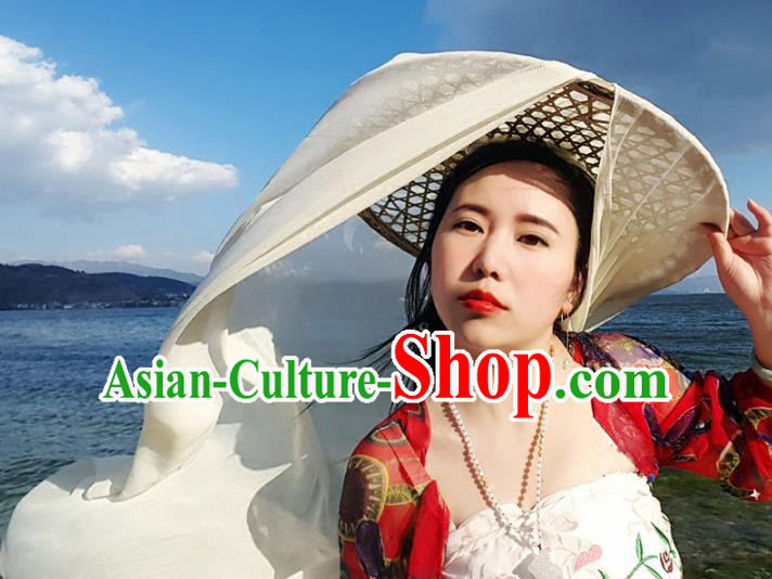 Traditional Handmade Chinese Swordsman Curtained Hat Hair Accessories, China Ancient Bamboo Hat Headwear for Women for Men