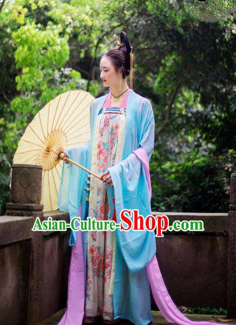 Traditional Chinese Tang Dynasty Imperial Consort Hanfu Costume, China Ancient Dress Palace Princess Peri Embroidery Clothing for Women