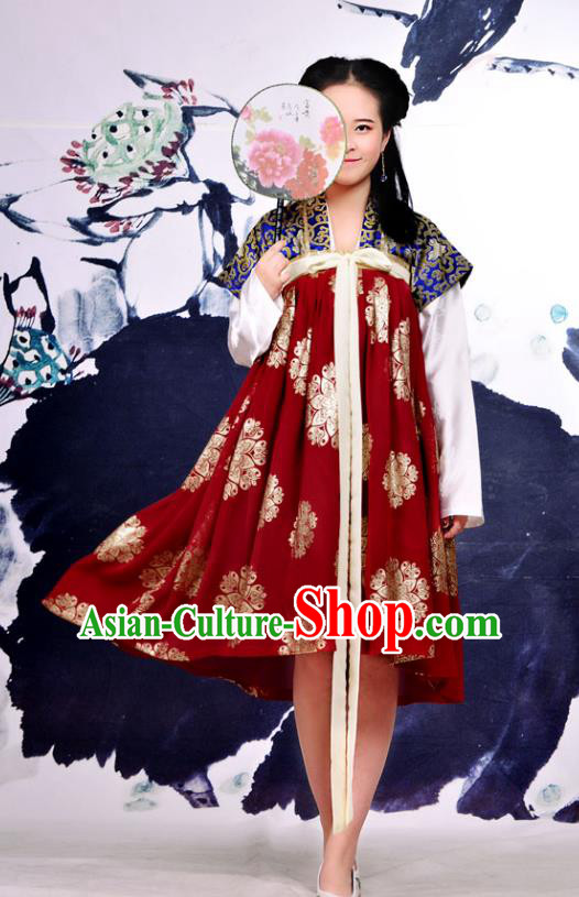 Traditional Chinese Tang Dynasty Imperial Concubine Improve Hanfu Costume, China Ancient Dress Imperial Princess Embroidery Clothing for Women