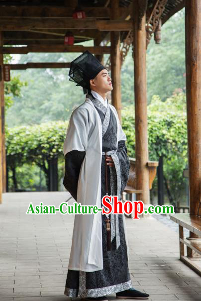 Traditional Chinese Han Dynasty Nobility Childe Hanfu Costume Half-Arm Shawl Long Robe, China Ancient Scholar Clothing Complete Set for Men