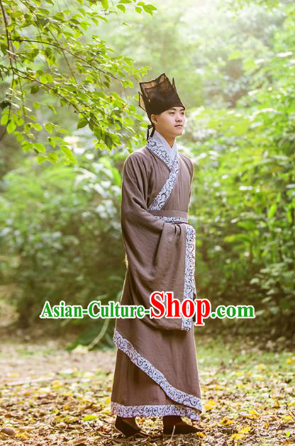 Traditional Chinese Han Dynasty Nobility Childe Hanfu Costume, China Ancient Scholar Long Robe Cloak Clothing for Men