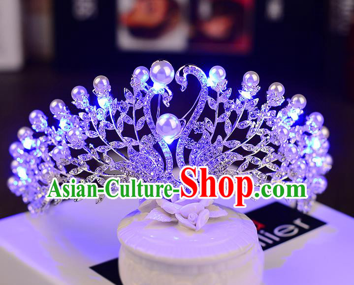 Top Grade Handmade Chinese Classical Hair Accessories Baroque Style Shine Crystal Queen Swan Royal Crown, Hair Sticks Hair Jewellery Hair Clasp for Women