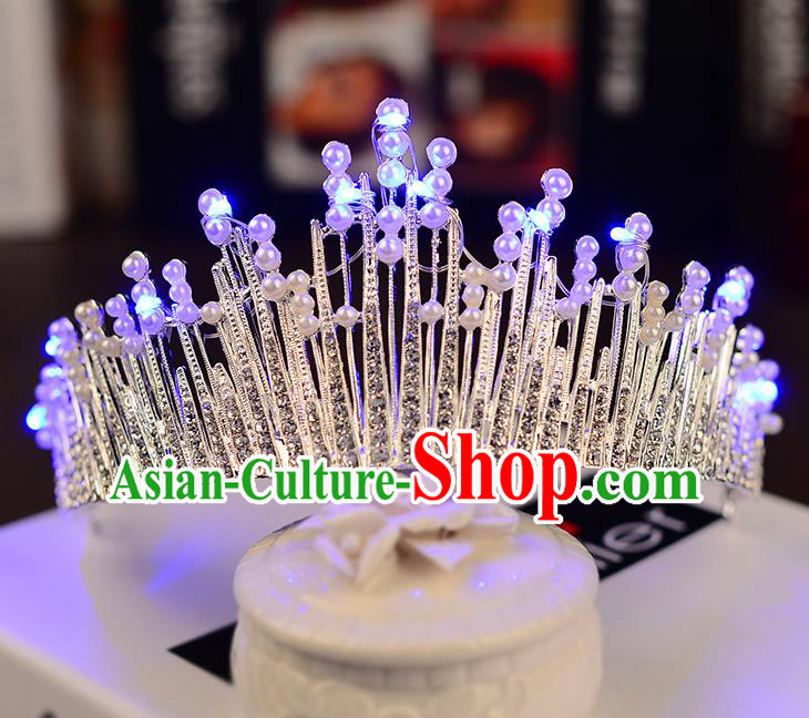 Top Grade Handmade Chinese Classical Hair Accessories Baroque Style Shine Crystal Pearls Queen Royal Crown, Hair Sticks Hair Jewellery Hair Coronet for Women