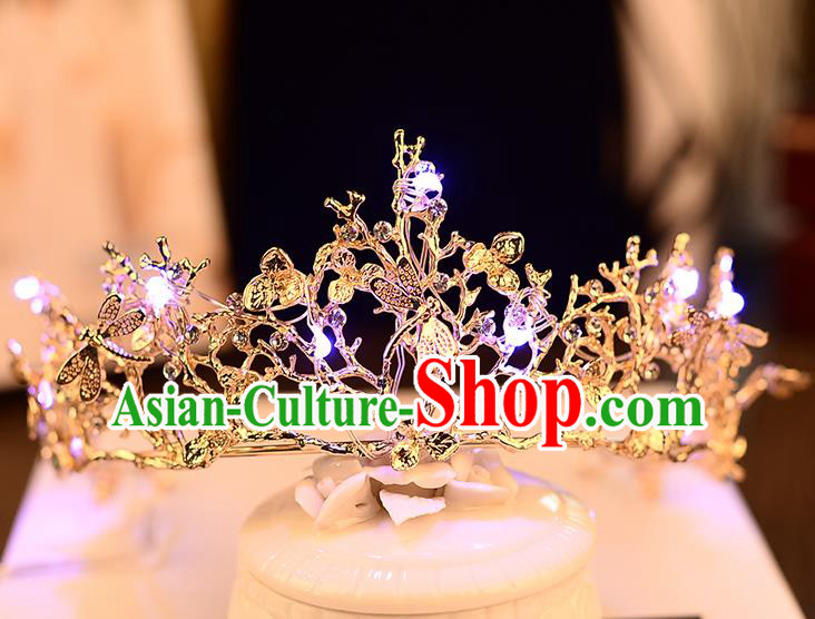 Top Grade Handmade Chinese Classical Hair Accessories Baroque Style Shine Crystal Dragonflys Queen Royal Crown, Hair Sticks Hair Jewellery Hair Coronet for Women